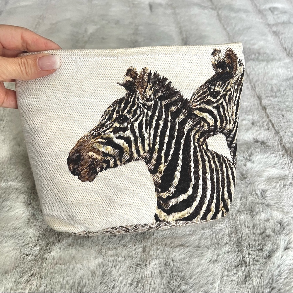 IOSIS Woven Tapestry Zebra Small Bag Made in France Chic Make Up Organizer